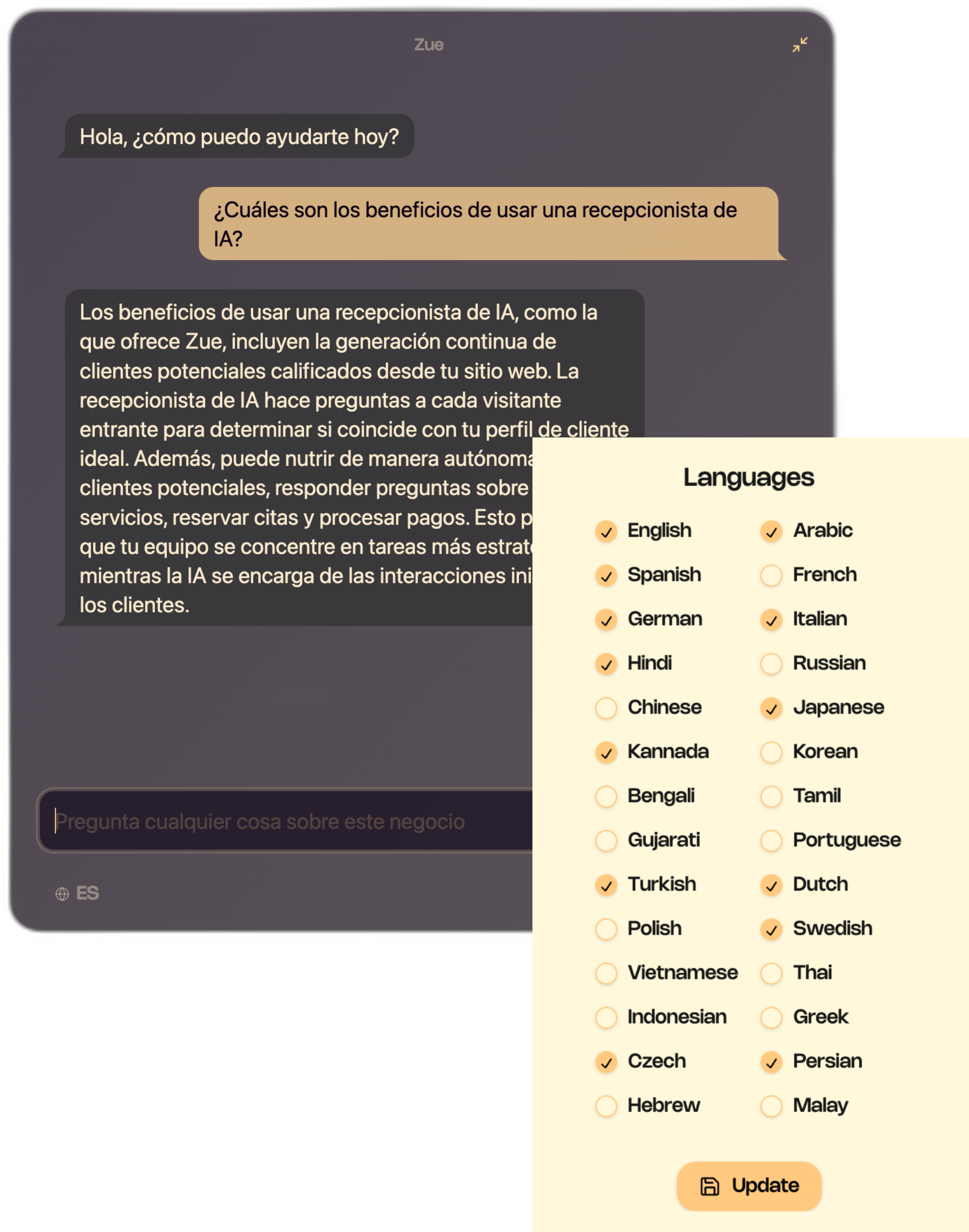 Multilingual Support image for AI Website Receptionist